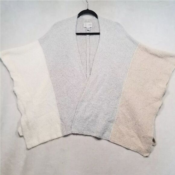 Anthro Saturday/Sunday Cream Cozy Fuzzy Knit Oversized Shawl Wrap Poncho OS - Picture 5 of 9